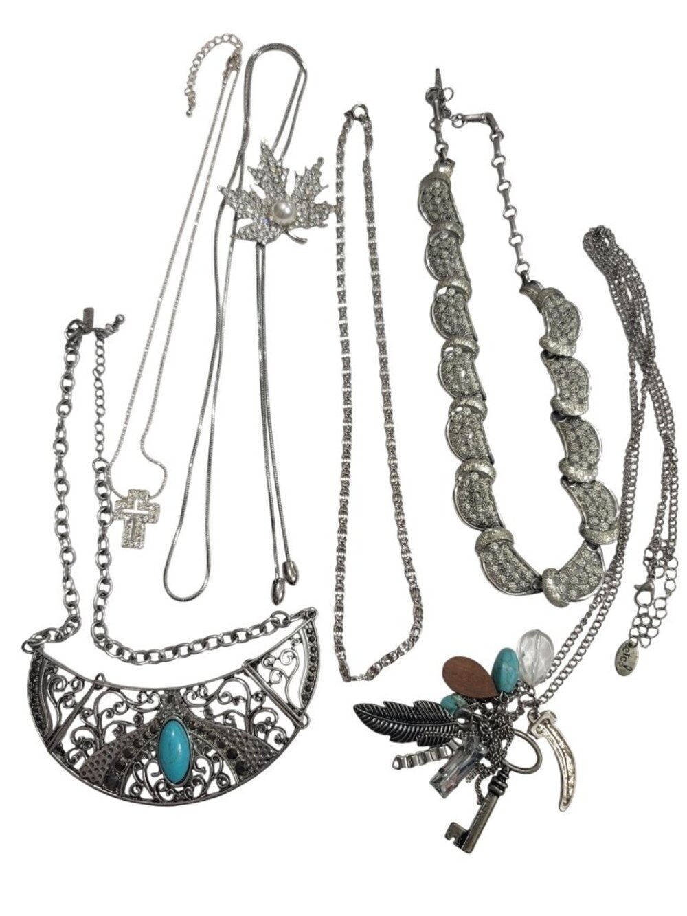 Vintage Coro Silver-Tone Necklace Lot With Various Designs & Rhinestone Accents